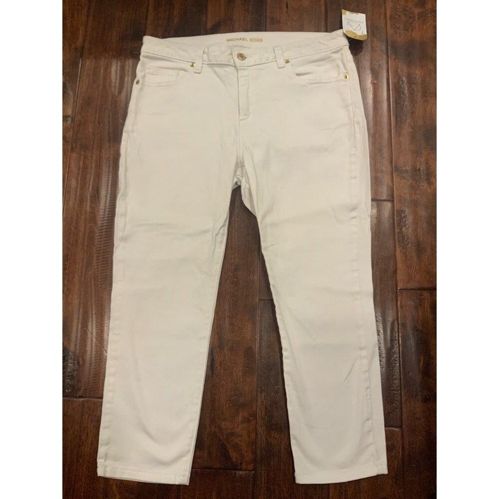 Michael Kors White Izzy Cropped Skinny Denim Jeans, Size 10